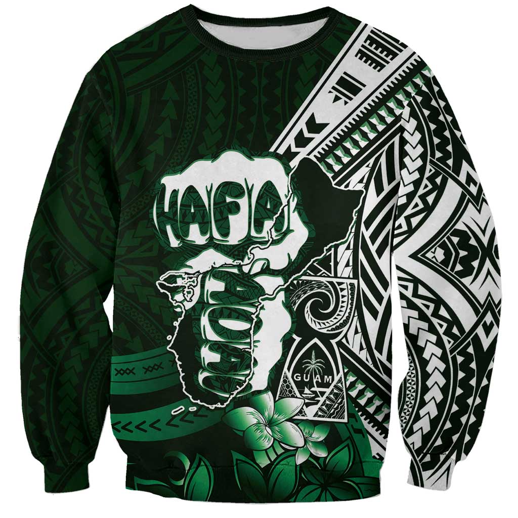 Hafa Adai Guam Discovery Day Sweatshirt Chamorro Latte Stone Hand Green Version LT14 Unisex Green - Polynesian Pride