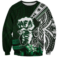 Hafa Adai Guam Discovery Day Sweatshirt Chamorro Latte Stone Hand Green Version