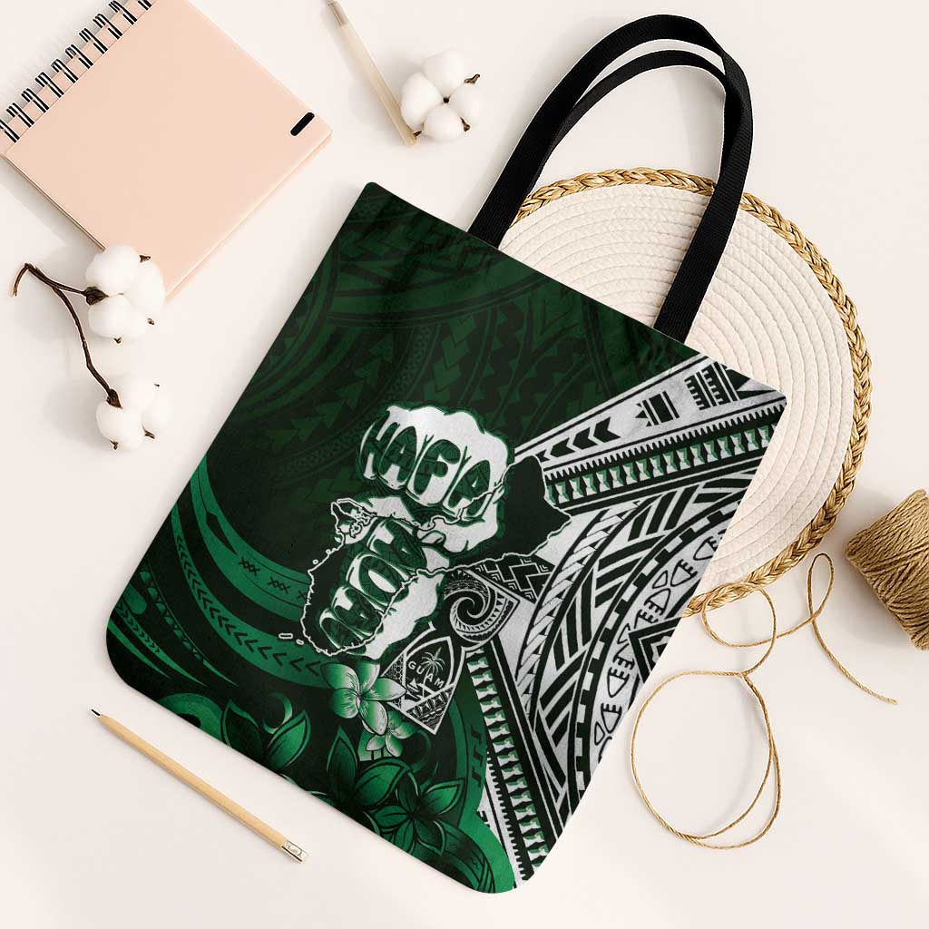 Hafa Adai Guam Discovery Day Tote Bag Chamorro Latte Stone Hand Green Version