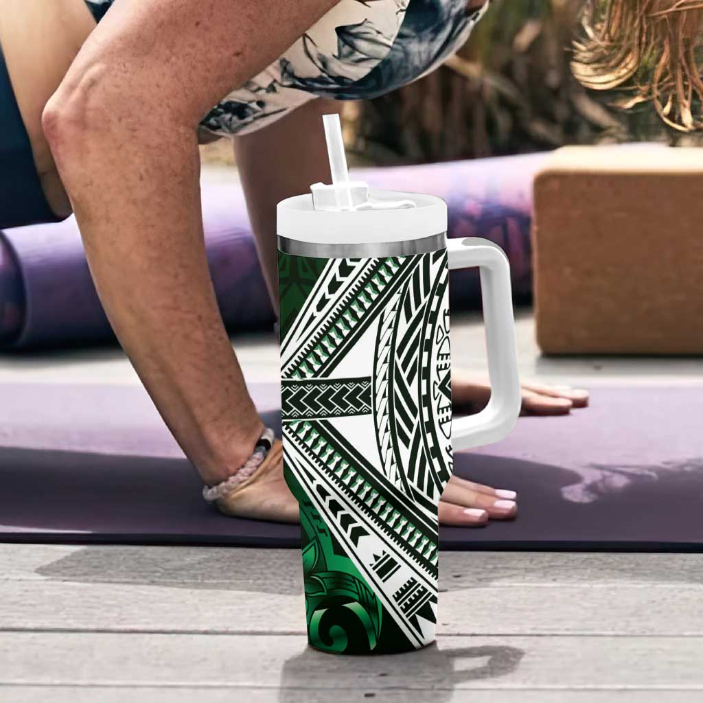 Hafa Adai Guam Discovery Day Tumbler With Handle Chamorro Latte Stone Hand Green Version LT14 - Polynesian Pride