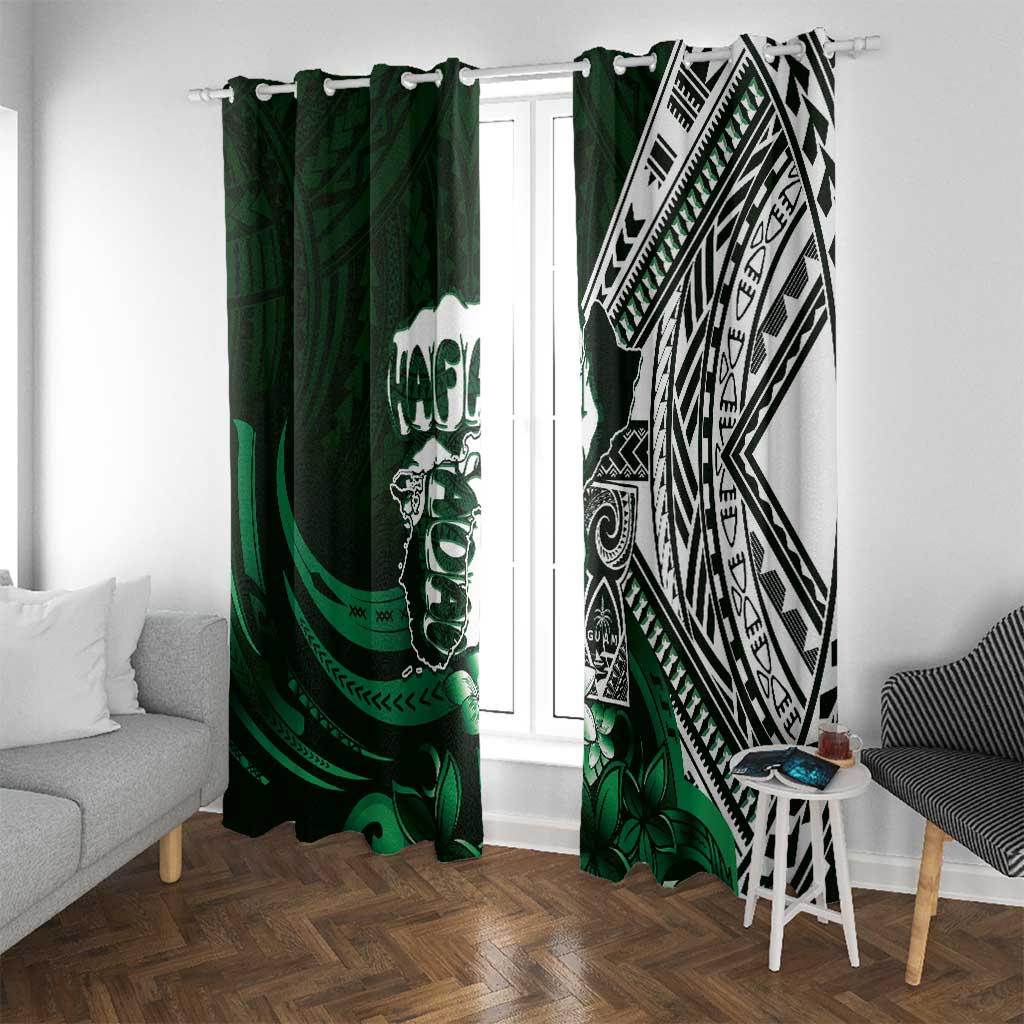 Hafa Adai Guam Discovery Day Window Curtain Chamorro Latte Stone Hand Green Version LT14 With Grommets Green - Polynesian Pride