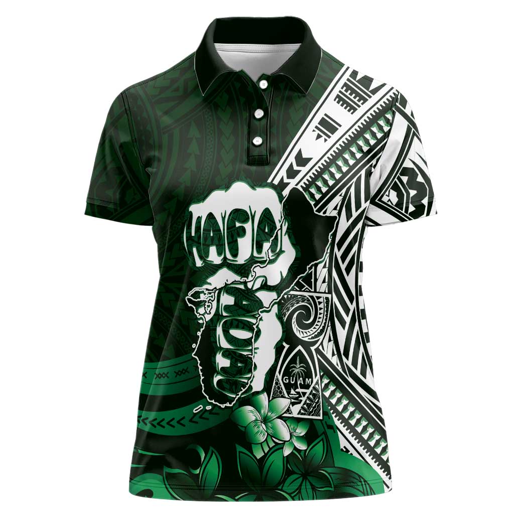 Hafa Adai Guam Discovery Day Women Polo Shirt Chamorro Latte Stone Hand Green Version LT14 Female Green - Polynesian Pride
