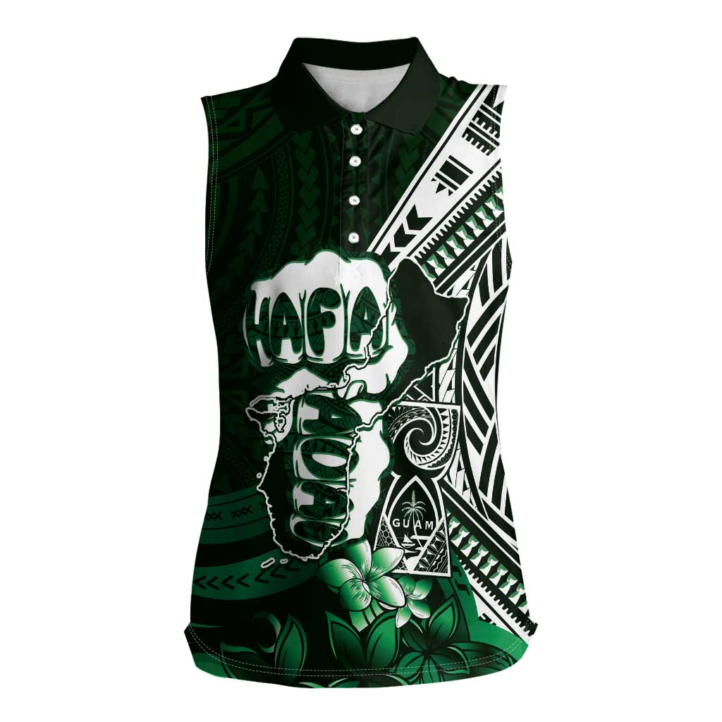Hafa Adai Guam Discovery Day Women Sleeveless Polo Shirt Chamorro Latte Stone Hand Green Version LT14 Female Green - Polynesian Pride