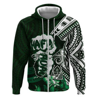 Hafa Adai Guam Discovery Day Zip Hoodie Chamorro Latte Stone Hand Green Version LT14 Zip Hoodie Green - Polynesian Pride