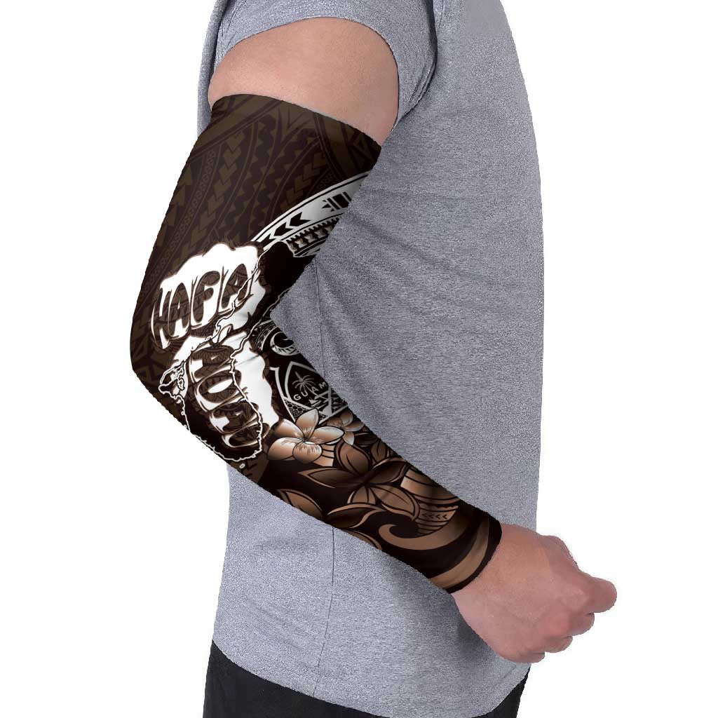 Hafa Adai Guam Discovery Day Arm Sleeves Chamorro Latte Stone Hand Brown Version
