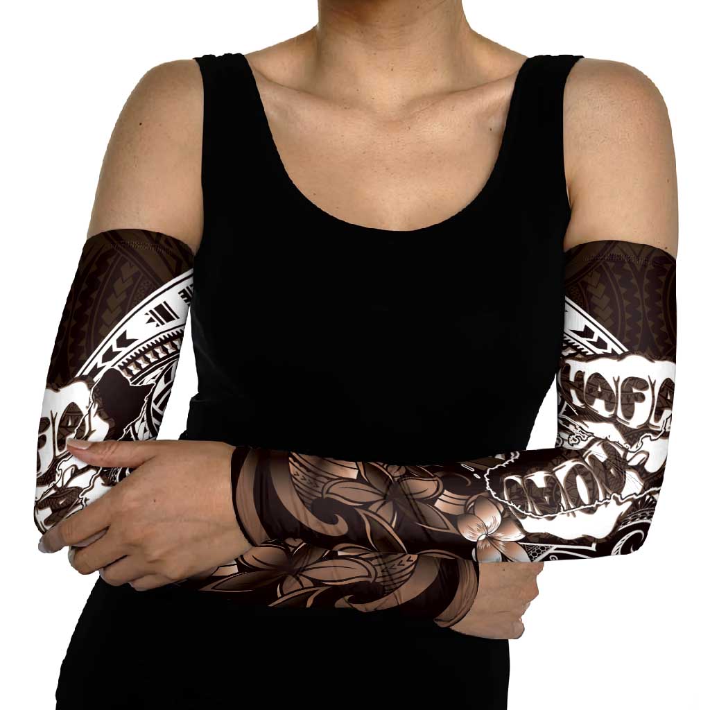 Hafa Adai Guam Discovery Day Arm Sleeves Chamorro Latte Stone Hand Brown Version