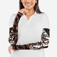 Hafa Adai Guam Discovery Day Arm Sleeves Chamorro Latte Stone Hand Brown Version