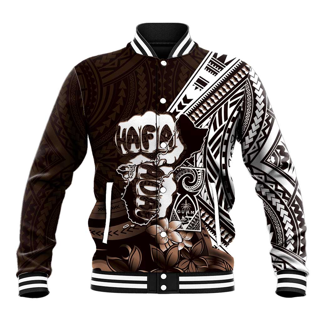Hafa Adai Guam Discovery Day Baseball Jacket Chamorro Latte Stone Hand Brown Version LT14 Unisex Brown - Polynesian Pride