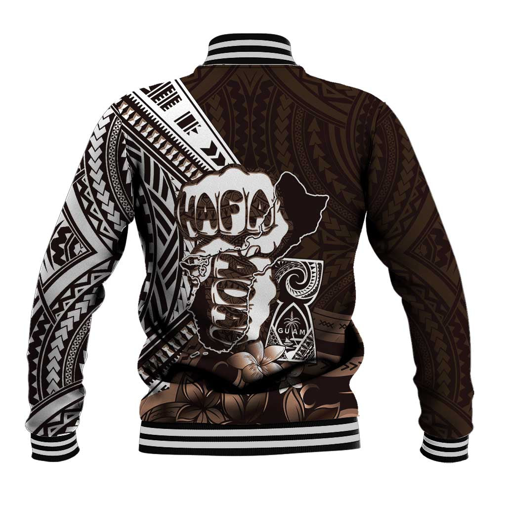 Hafa Adai Guam Discovery Day Baseball Jacket Chamorro Latte Stone Hand Brown Version