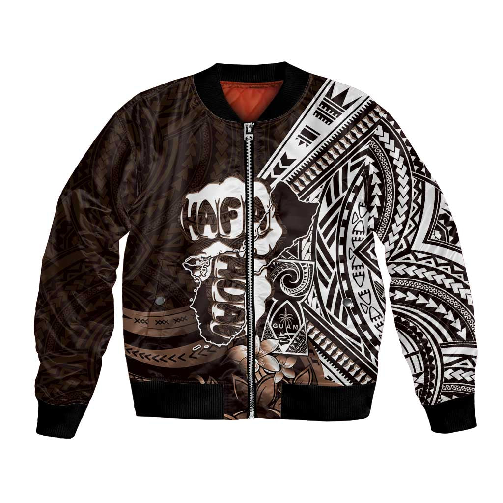 Hafa Adai Guam Discovery Day Bomber Jacket Chamorro Latte Stone Hand Brown Version