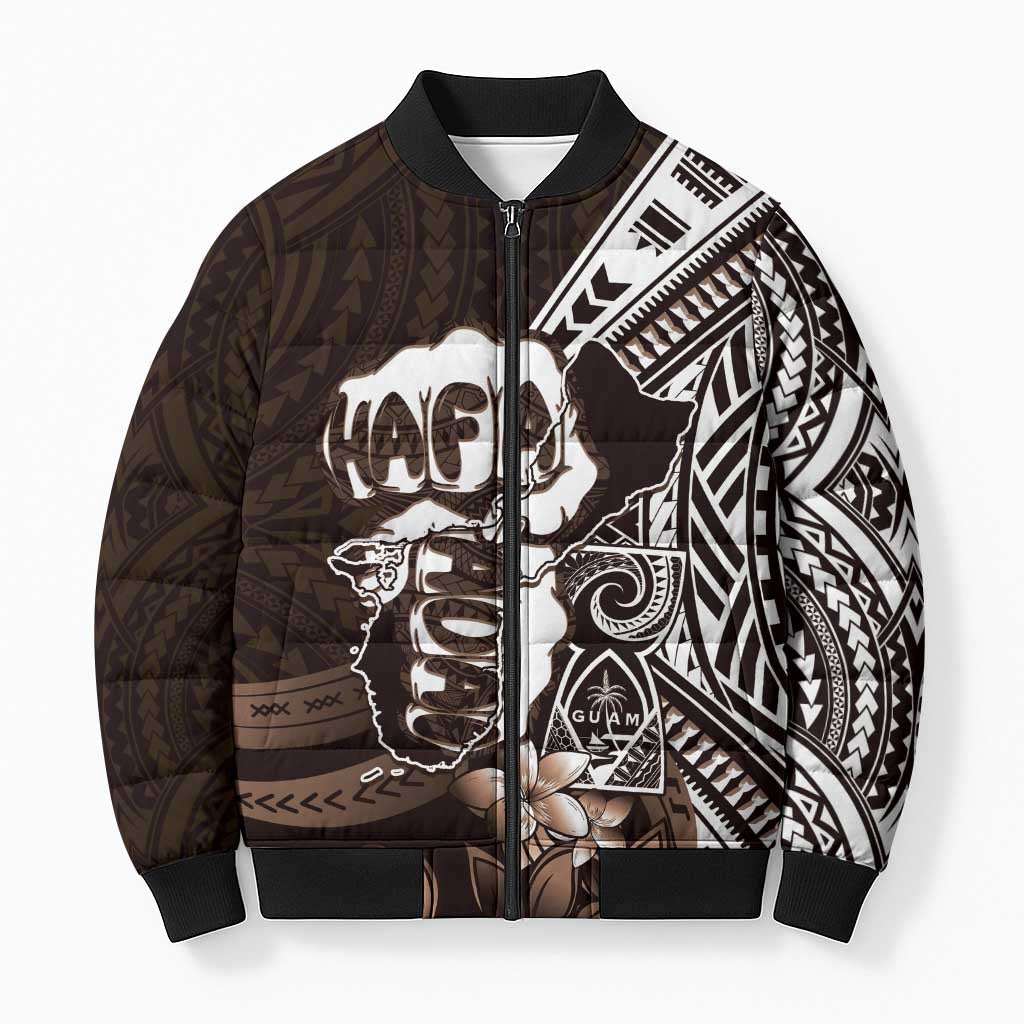 Hafa Adai Guam Discovery Day Bomber Puffer Jacket Chamorro Latte Stone Hand Brown Version LT14 Unisex Brown - Polynesian Pride