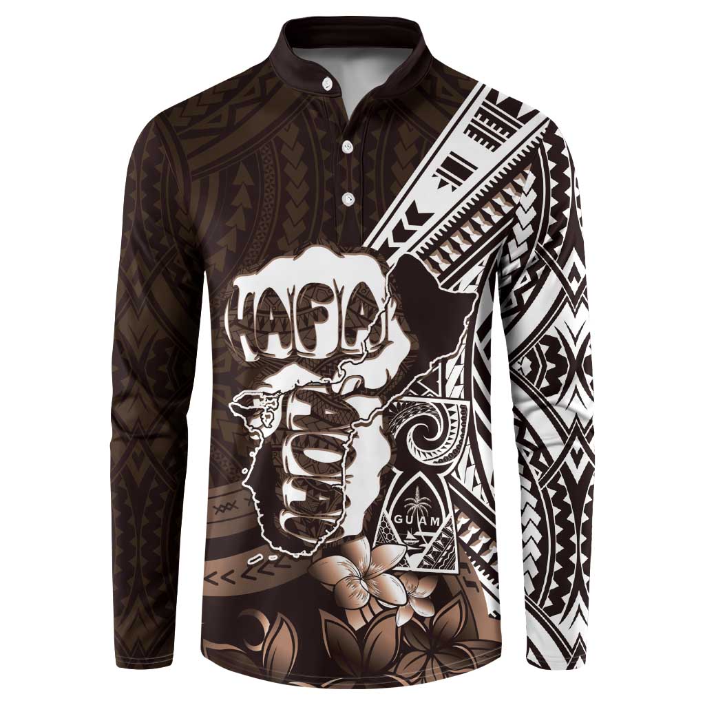 Hafa Adai Guam Discovery Day Button Sweatshirt Chamorro Latte Stone Hand Brown Version LT14 Brown - Polynesian Pride