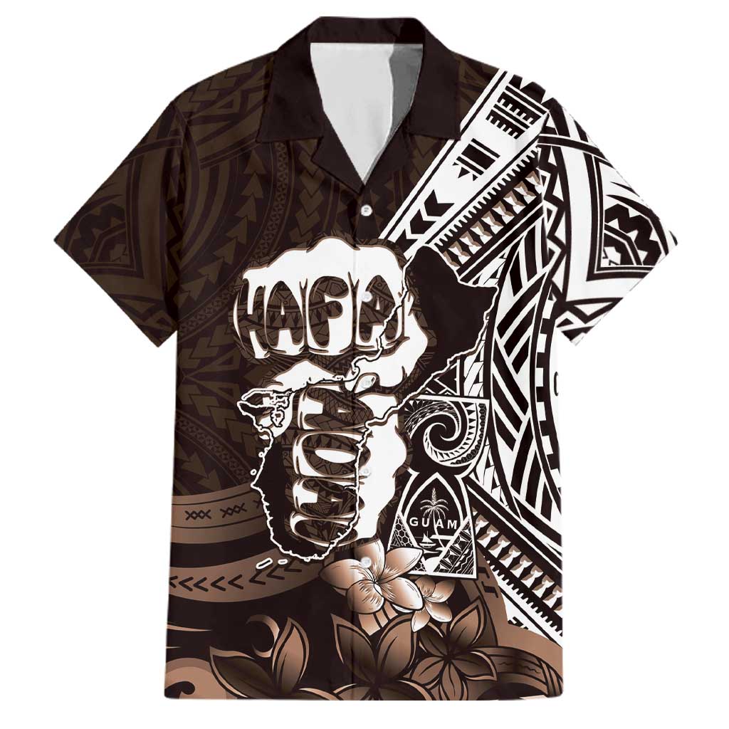 Hafa Adai Guam Discovery Day Family Matching Off Shoulder Short Dress and Hawaiian Shirt Chamorro Latte Stone Hand Brown Version LT14 Dad's Shirt - Short Sleeve Brown - Polynesian Pride