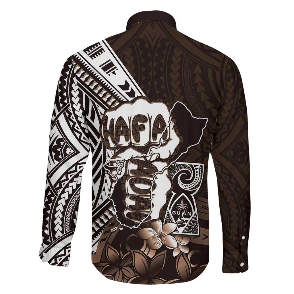 Hafa Adai Guam Discovery Day Family Matching Off Shoulder Short Dress and Hawaiian Shirt Chamorro Latte Stone Hand Brown Version LT14 - Polynesian Pride