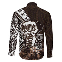 Hafa Adai Guam Discovery Day Family Matching Off Shoulder Short Dress and Hawaiian Shirt Chamorro Latte Stone Hand Brown Version LT14 - Polynesian Pride