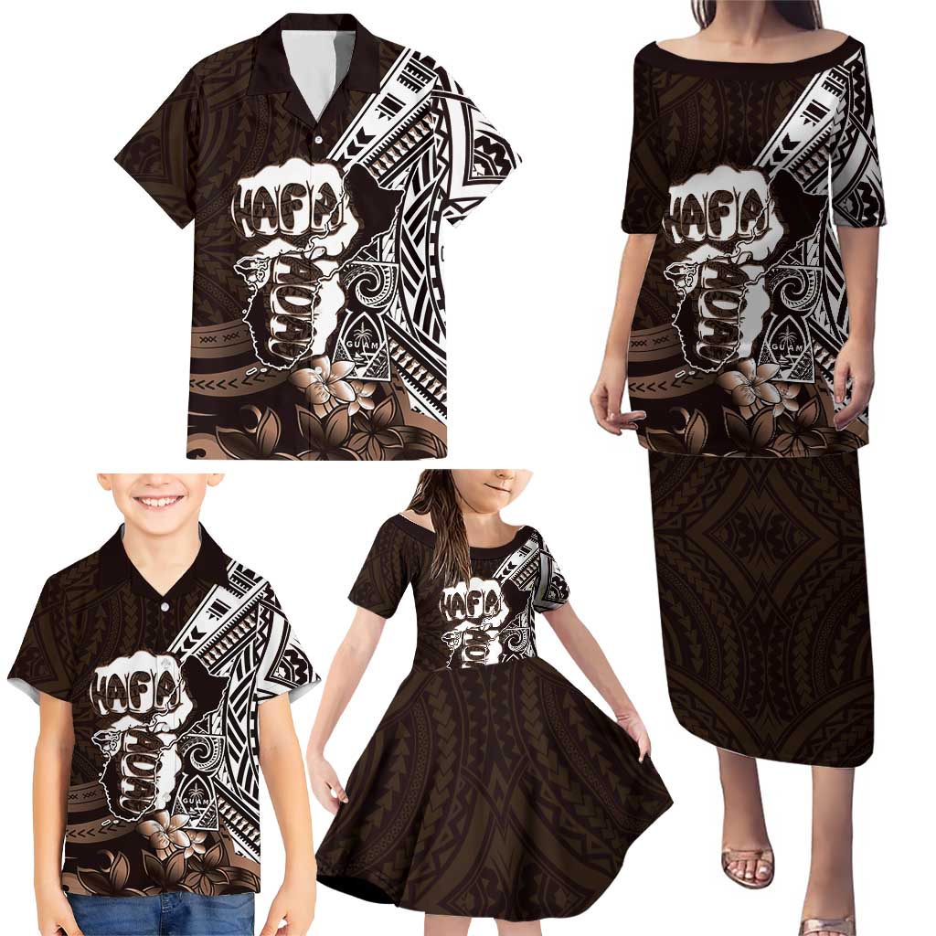 Hafa Adai Guam Discovery Day Family Matching Puletasi and Hawaiian Shirt Chamorro Latte Stone Hand Brown Version LT14 - Polynesian Pride