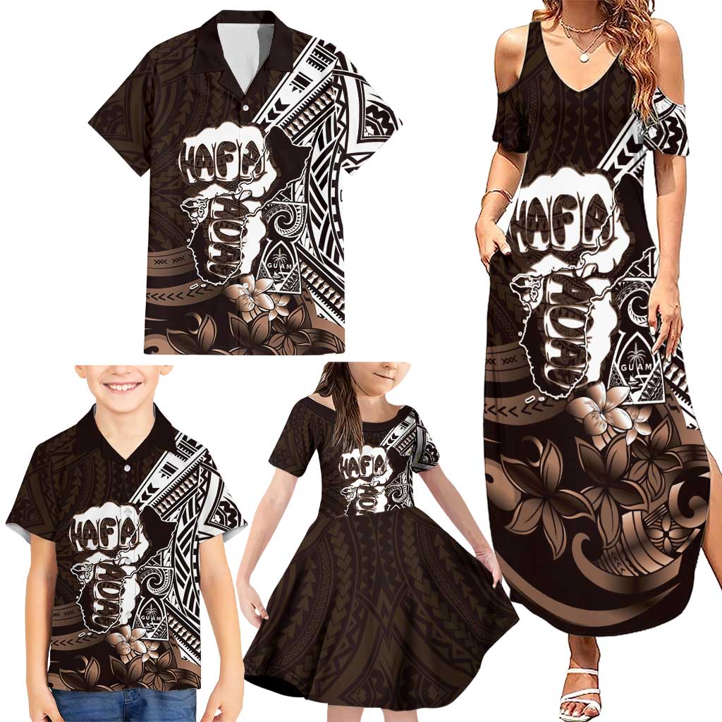 Hafa Adai Guam Discovery Day Family Matching Summer Maxi Dress and Hawaiian Shirt Chamorro Latte Stone Hand Brown Version LT14 - Polynesian Pride
