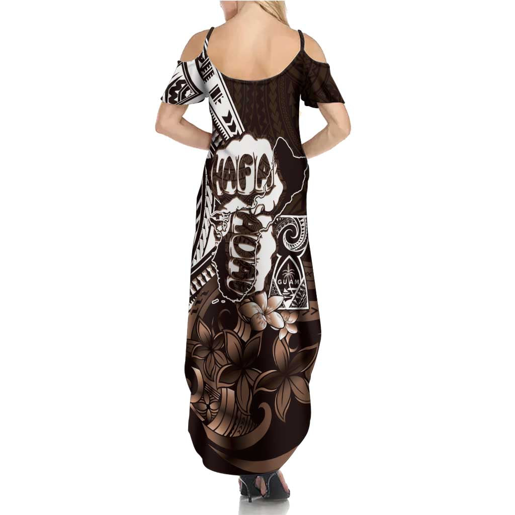 Hafa Adai Guam Discovery Day Family Matching Summer Maxi Dress and Hawaiian Shirt Chamorro Latte Stone Hand Brown Version LT14 - Polynesian Pride