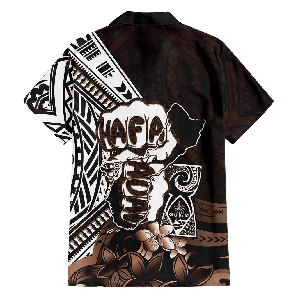 Hafa Adai Guam Discovery Day Hawaiian Shirt Chamorro Latte Stone Hand Brown Version