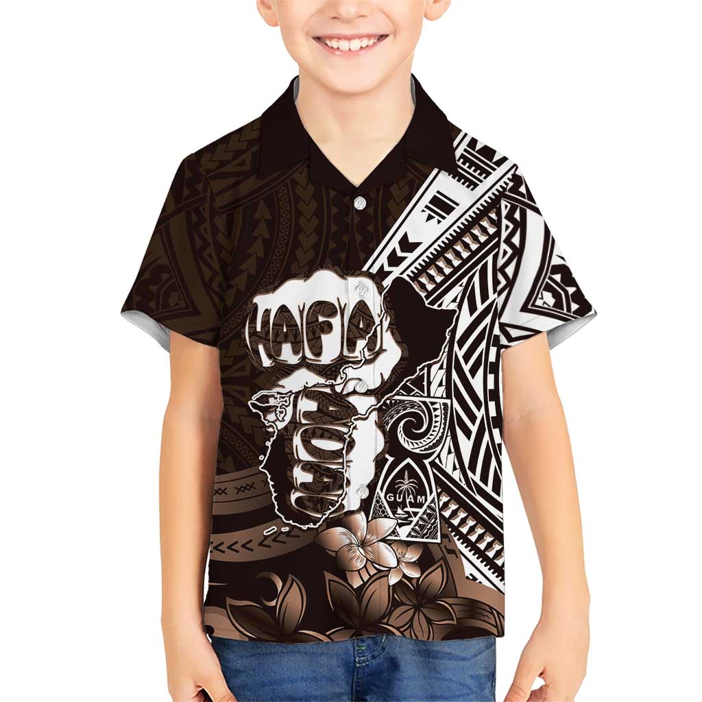 Hafa Adai Guam Discovery Day Hawaiian Shirt Chamorro Latte Stone Hand Brown Version
