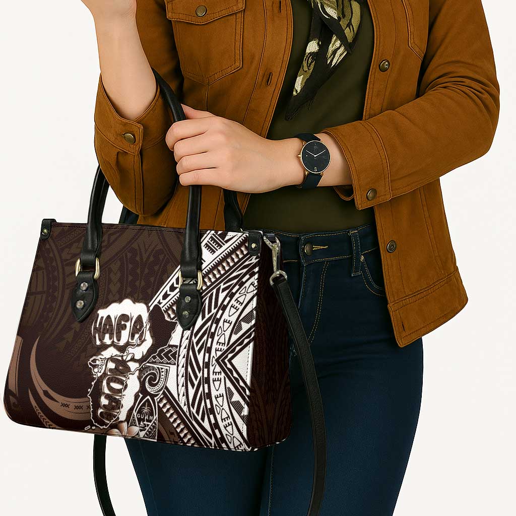 Hafa Adai Guam Discovery Day Leather Bag Chamorro Latte Stone Hand Brown Version