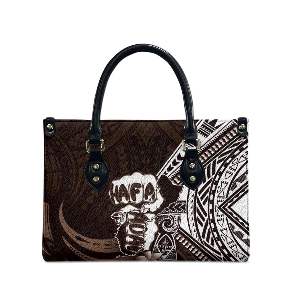 Hafa Adai Guam Discovery Day Leather Bag Chamorro Latte Stone Hand Brown Version