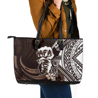 Hafa Adai Guam Discovery Day Leather Tote Bag Chamorro Latte Stone Hand Brown Version LT14 - Polynesian Pride