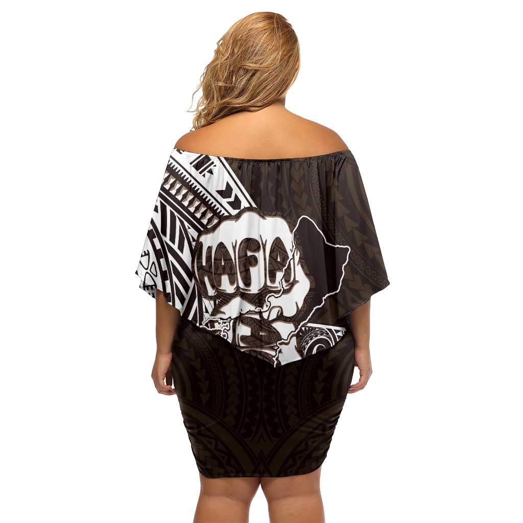 Hafa Adai Guam Discovery Day Off Shoulder Short Dress Chamorro Latte Stone Hand Brown Version