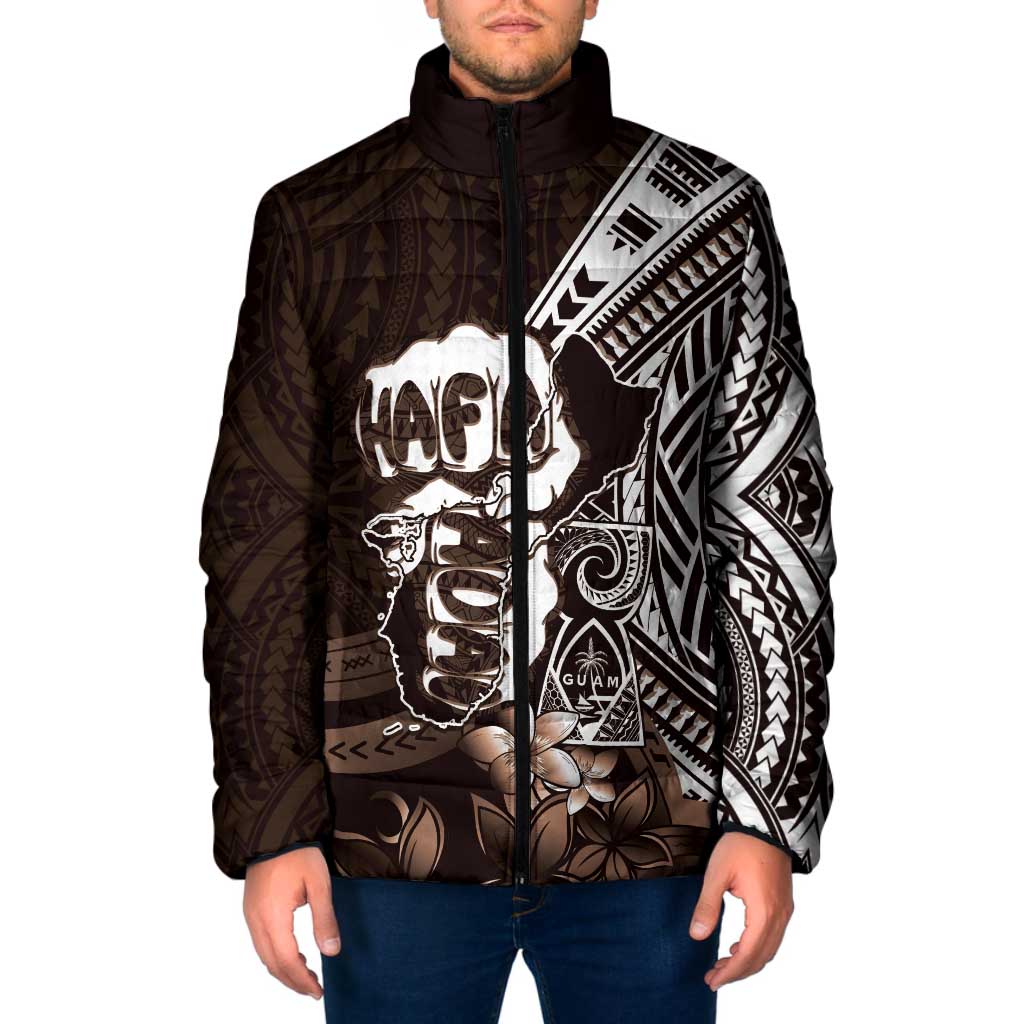 Hafa Adai Guam Discovery Day Padded Jacket Chamorro Latte Stone Hand Brown Version LT14 Men Brown - Polynesian Pride