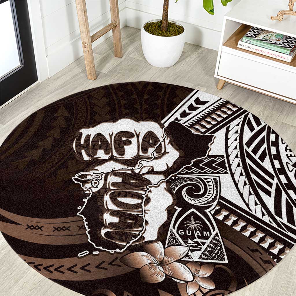 Hafa Adai Guam Discovery Day Round Carpet Chamorro Latte Stone Hand Brown Version LT14 Brown - Polynesian Pride