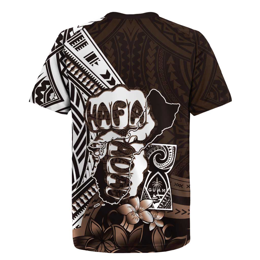 Hafa Adai Guam Discovery Day Rugby Jersey Chamorro Latte Stone Hand Brown Version