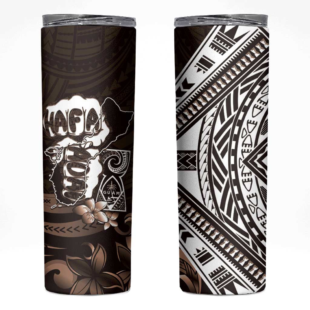 Hafa Adai Guam Discovery Day Skinny Tumbler Chamorro Latte Stone Hand Brown Version LT14 Brown - Polynesian Pride