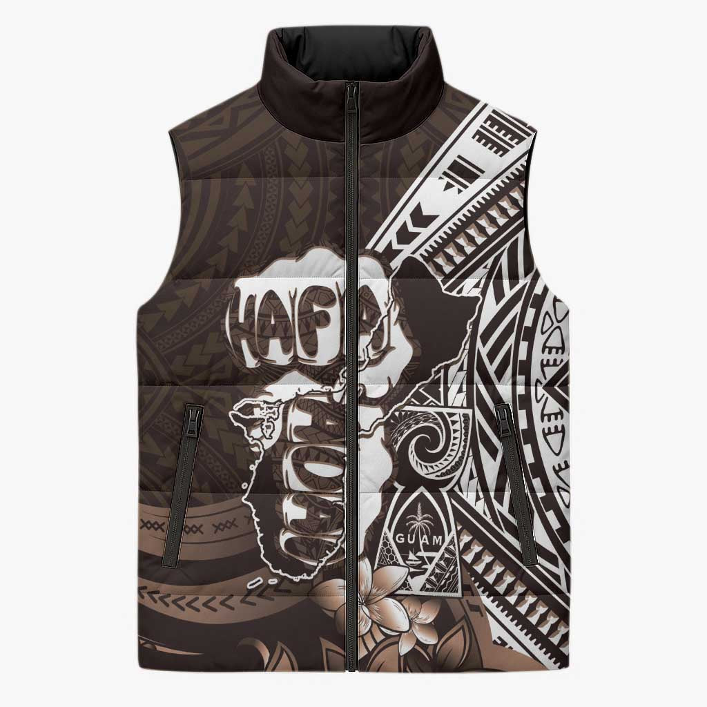Hafa Adai Guam Discovery Day Sleeveless Puffer Jacket Chamorro Latte Stone Hand Brown Version LT14 Unisex Brown - Polynesian Pride