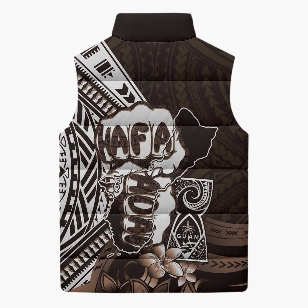 Hafa Adai Guam Discovery Day Sleeveless Puffer Jacket Chamorro Latte Stone Hand Brown Version