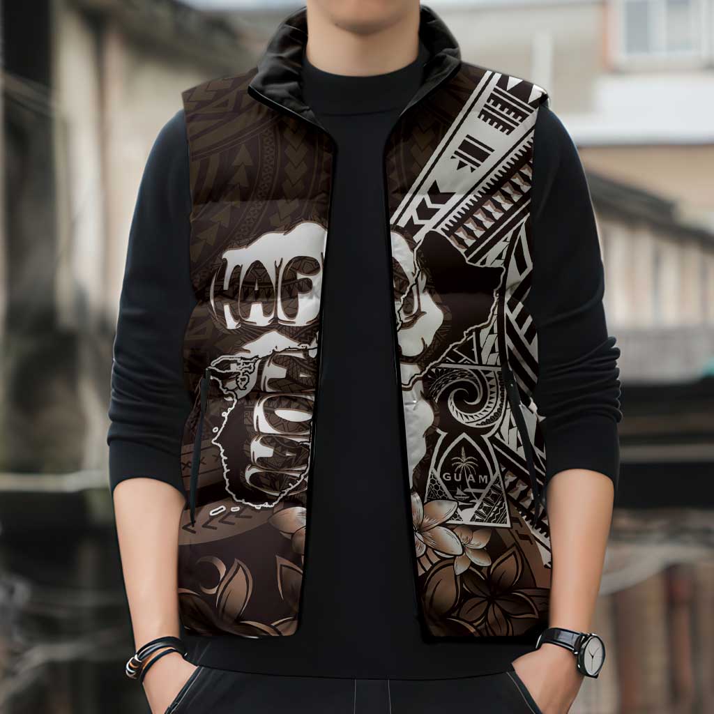 Hafa Adai Guam Discovery Day Sleeveless Puffer Jacket Chamorro Latte Stone Hand Brown Version