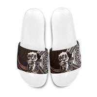 Hafa Adai Guam Discovery Day Slide Sandals Chamorro Latte Stone Hand Brown Version