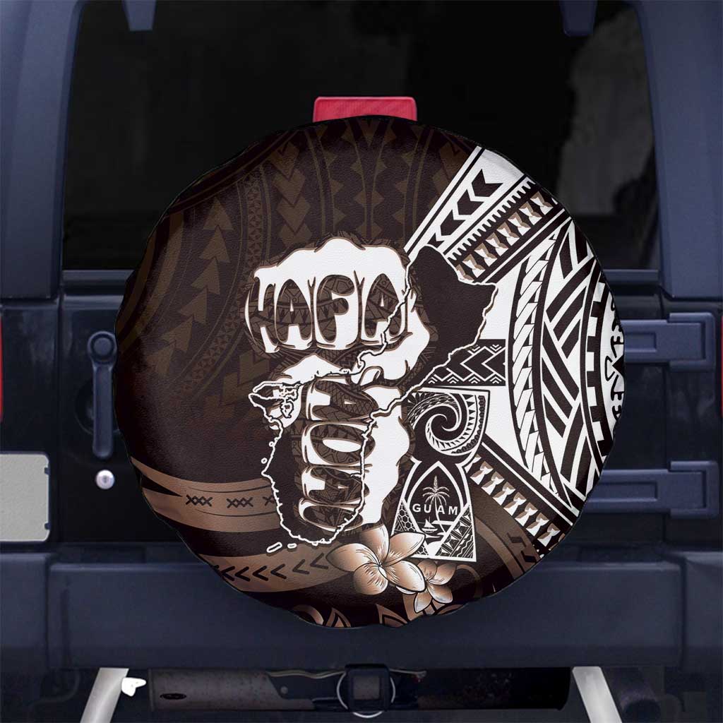 Hafa Adai Guam Discovery Day Spare Tire Cover Chamorro Latte Stone Hand Brown Version
