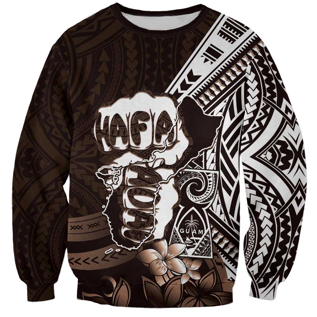 Hafa Adai Guam Discovery Day Sweatshirt Chamorro Latte Stone Hand Brown Version LT14 Unisex Brown - Polynesian Pride