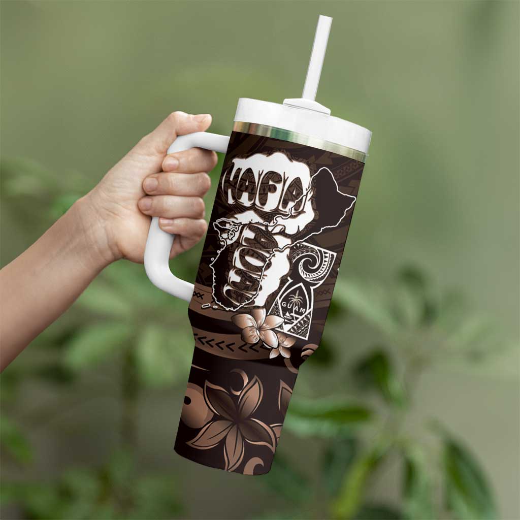 Hafa Adai Guam Discovery Day Tumbler With Handle Chamorro Latte Stone Hand Brown Version