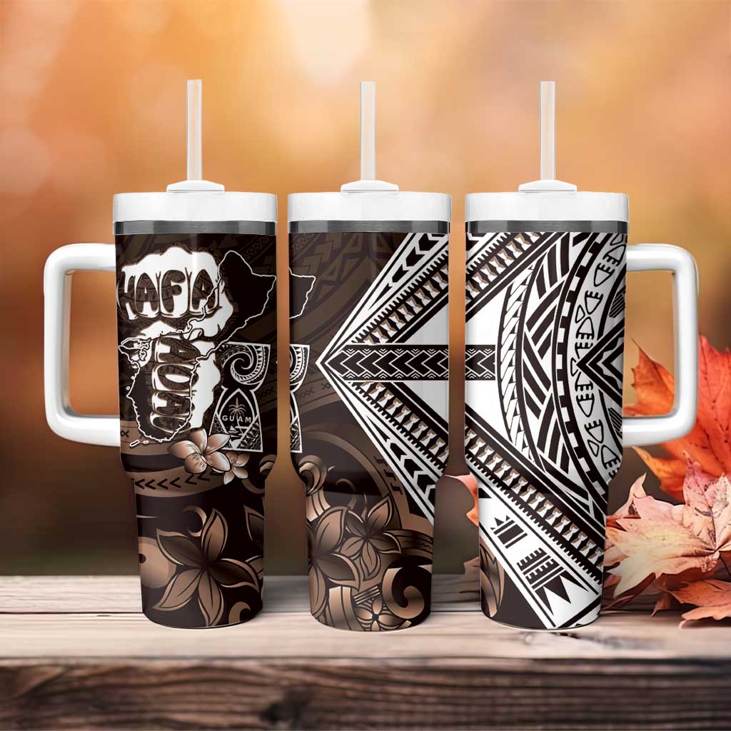 Hafa Adai Guam Discovery Day Tumbler With Handle Chamorro Latte Stone Hand Brown Version