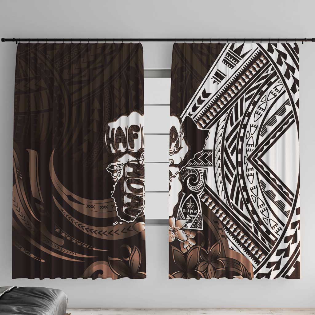 Hafa Adai Guam Discovery Day Window Curtain Chamorro Latte Stone Hand Brown Version LT14 With Hooks Brown - Polynesian Pride