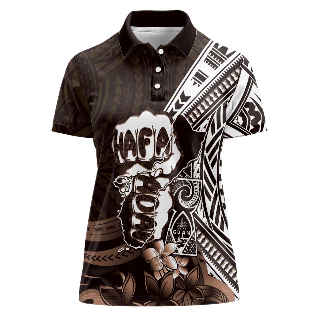 Hafa Adai Guam Discovery Day Women Polo Shirt Chamorro Latte Stone Hand Brown Version LT14 Female Brown - Polynesian Pride