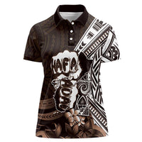 Hafa Adai Guam Discovery Day Women Polo Shirt Chamorro Latte Stone Hand Brown Version LT14 Female Brown - Polynesian Pride