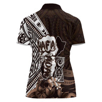 Hafa Adai Guam Discovery Day Women Polo Shirt Chamorro Latte Stone Hand Brown Version LT14 - Polynesian Pride
