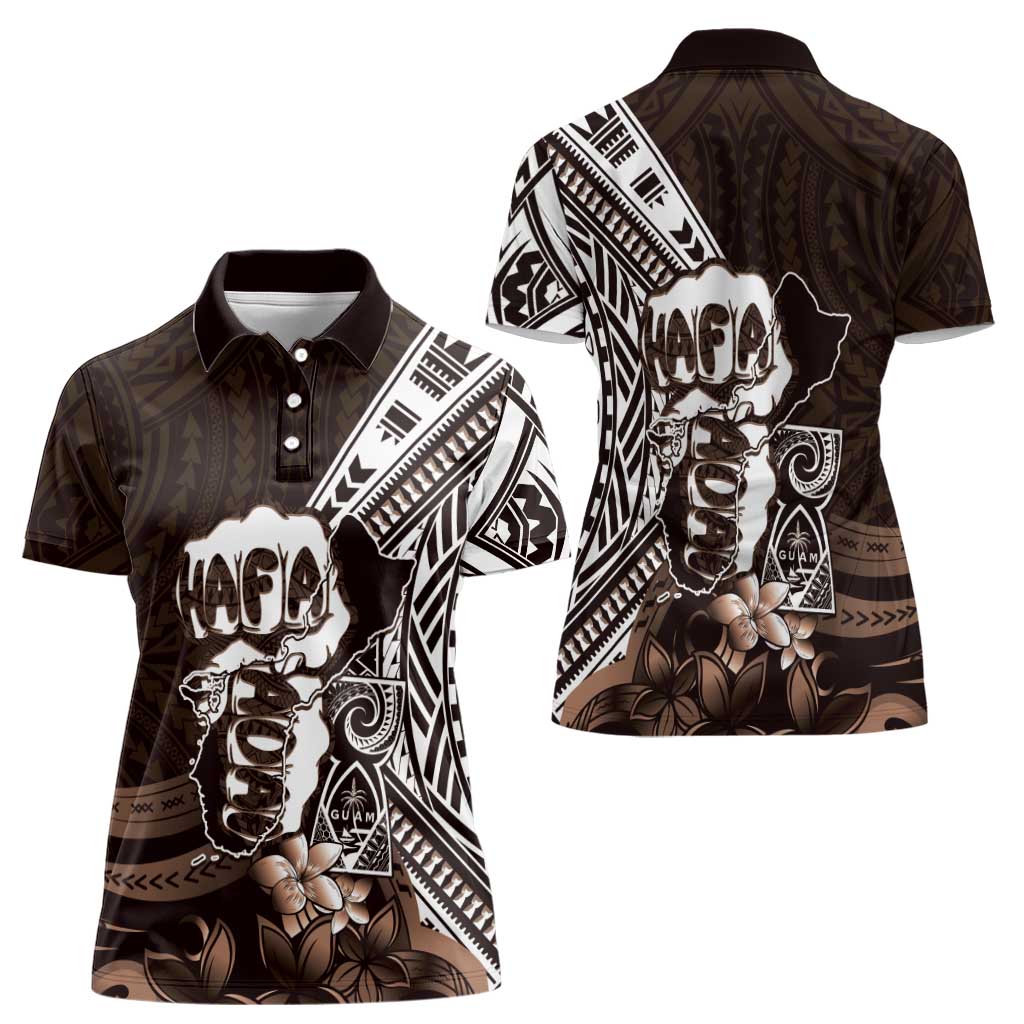 Hafa Adai Guam Discovery Day Women Polo Shirt Chamorro Latte Stone Hand Brown Version LT14 - Polynesian Pride