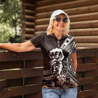 Hafa Adai Guam Discovery Day Women Polo Shirt Chamorro Latte Stone Hand Brown Version LT14 - Polynesian Pride