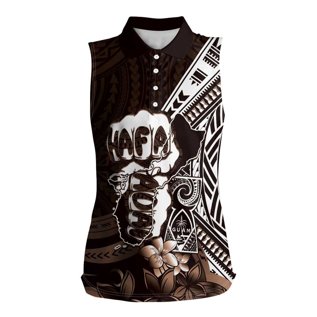 Hafa Adai Guam Discovery Day Women Sleeveless Polo Shirt Chamorro Latte Stone Hand Brown Version LT14 Female Brown - Polynesian Pride