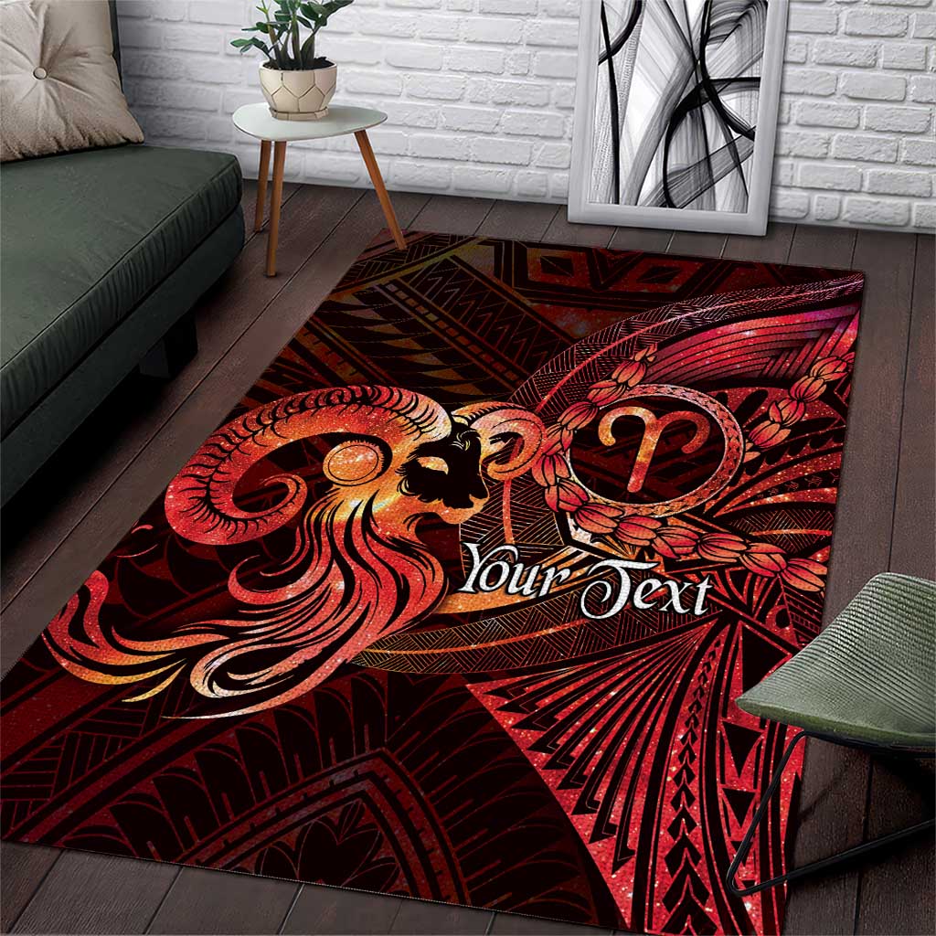Personalised Polynesia Zodiac Aries Area Rug Galaxy Polynesian Pattern Chest Tattoo Style