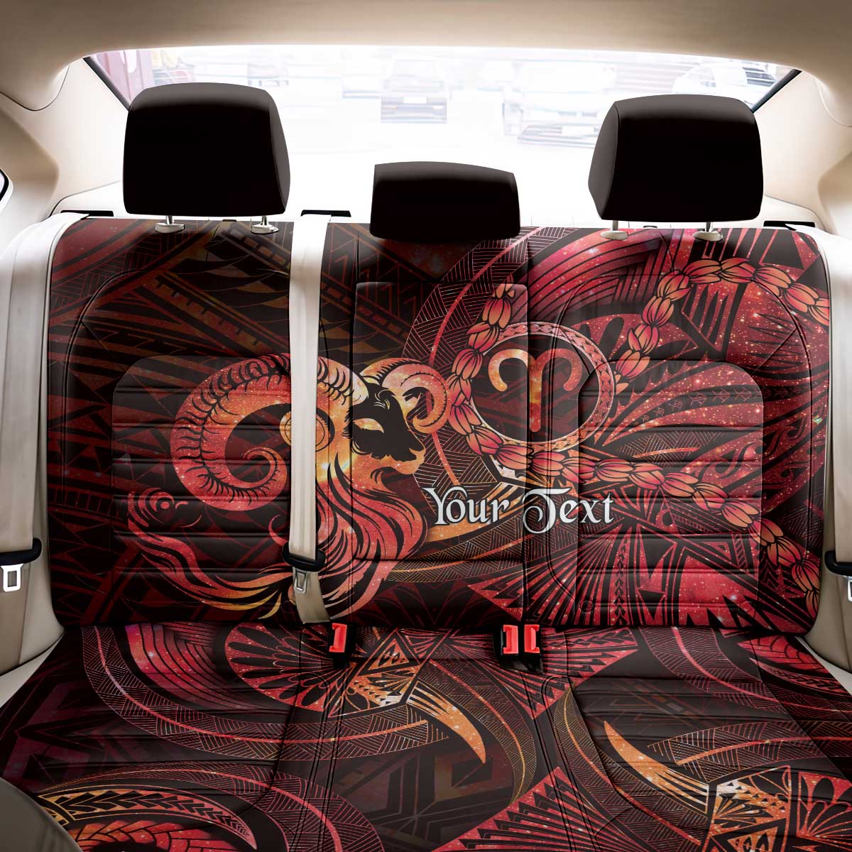 Personalised Polynesia Zodiac Aries Back Car Seat Cover Galaxy Polynesian Pattern Chest Tattoo Style