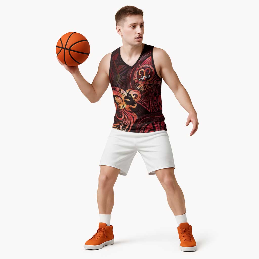 Personalised Polynesia Zodiac Aries Basketball Jersey Galaxy Polynesian Pattern Chest Tattoo Style LT14 - Polynesian Pride